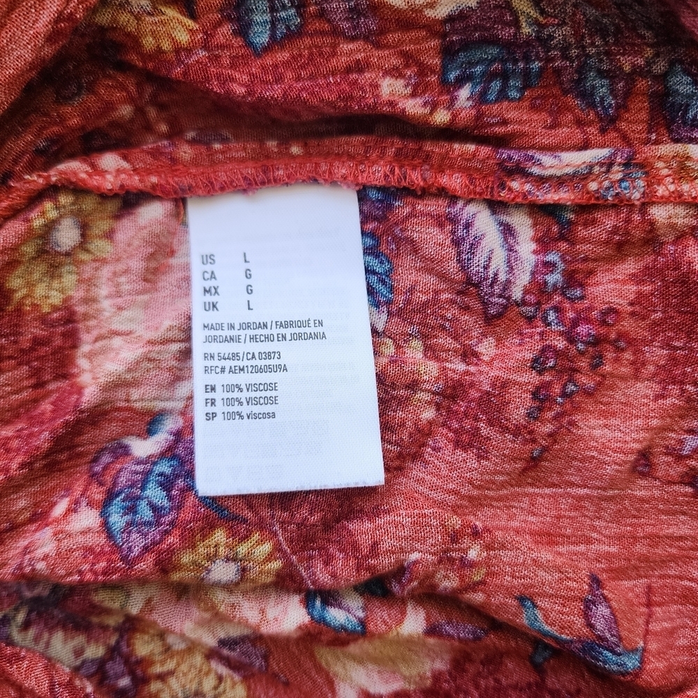AE Floral 3/4 Sleeve Boho Blouse - Rust & Multicolor - Large - Picture 10 of 13